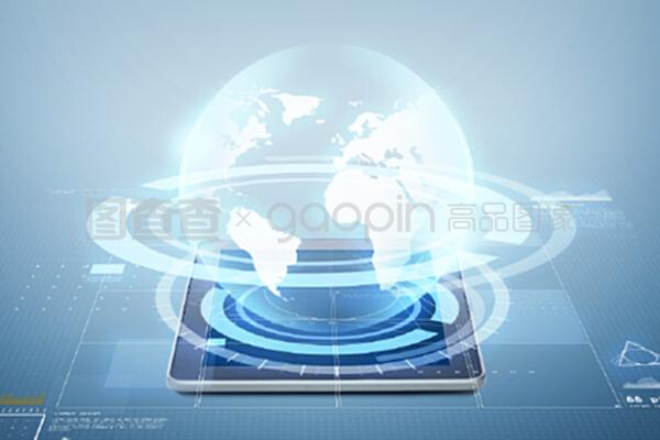 電子、技術、網絡和現代小工具概念&mdash;&mdash;平板電腦,屏幕上方藍色背景的虛擬投影